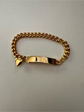 Vintage Gold Tone Speidel ID Chain Bracelet with Heart Charm